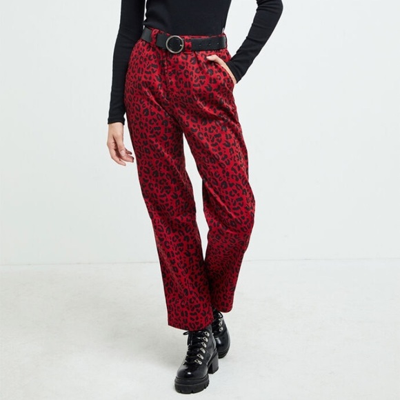 red leopard print trousers